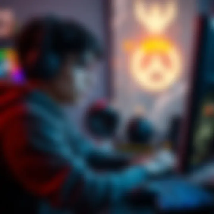 A gamer sitting in front of a computer, showing an expression of nostalgia while thinking about the Overwatch 1 experience