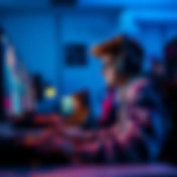 A focused gamer playing video games early in the morning, showing enthusiasm and concentration