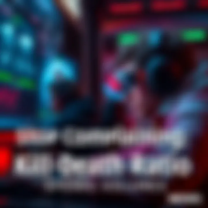 A competitive gamer analyzing their statistics on a screen, reflecting on their kill-death ratio