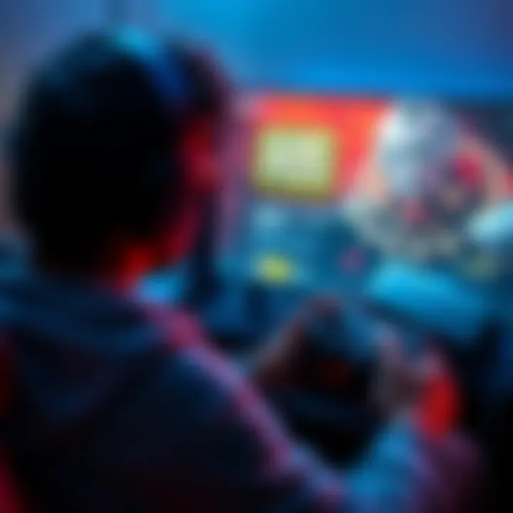 A person playing video games on a console with a Game Pass interface visible on the screen.