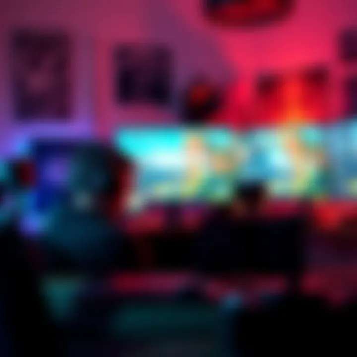 Gamer playing Far Cry 5 A gamer focused on playing Far Cry 5 on a gaming console, surrounded by gaming setup.