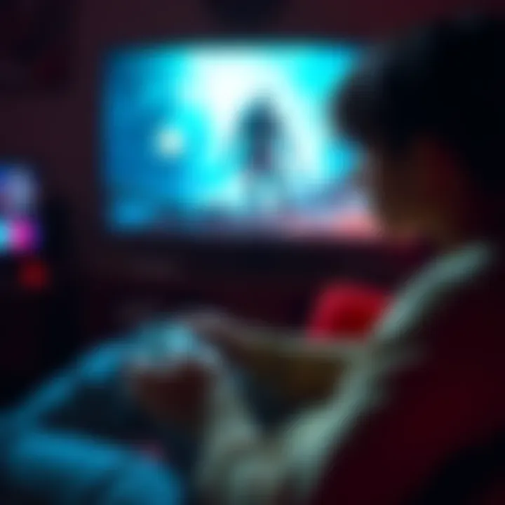 A gamer sitting with a controller, focused on the screen showing a scene from Resident Evil 3 Remake, with a mix of emotions.