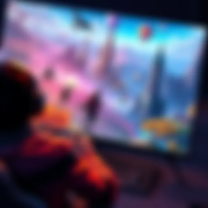 A gamer immersed in a colorful, vibrant game world, exploring diverse landscapes and engaging with rich storytelling elements.