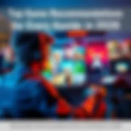 Gamer Playing Video Game A gamer focuses on an engaging video game, surrounded by game controllers and a vibrant screen, showcasing adventures and customization options.