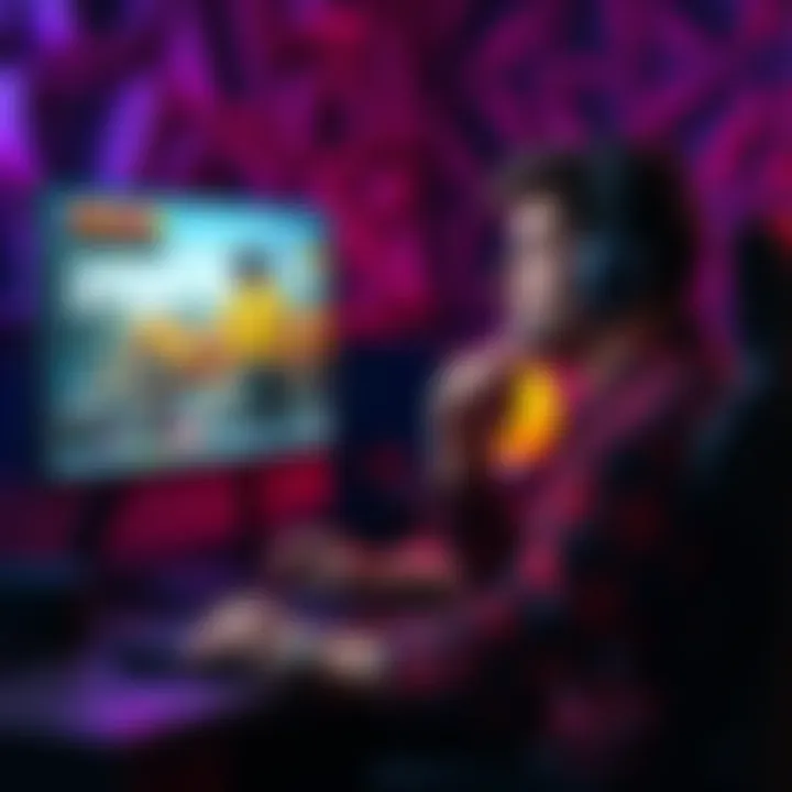 A veteran gamer sits at a desk, looking thoughtfully at a computer screen displaying popular online shooters like Apex and PUBG.