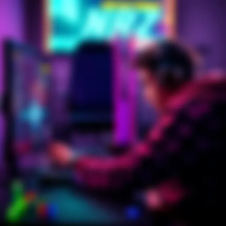 Gamer practicing before a match A gamer using an aim trainer on a computer, focusing before ranked matches