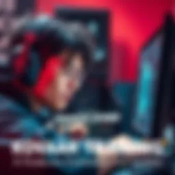 A gamer focused on aiming training in Kovaaks with a computer setup, showcasing a serious expression as they strive to improve their skills in Counter-Strike.