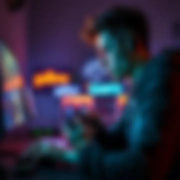 A gamer focused on improving gameplay skills in front of a computer, with a controller in hand and an intense expression.