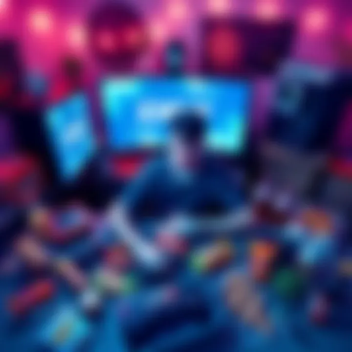 Gamer Preparing for All-Nighter A gamer surrounded by snacks and drinks, sitting in front of a computer with the game DS2 on the screen, looking focused and slightly tired, preparing for a long gaming session.