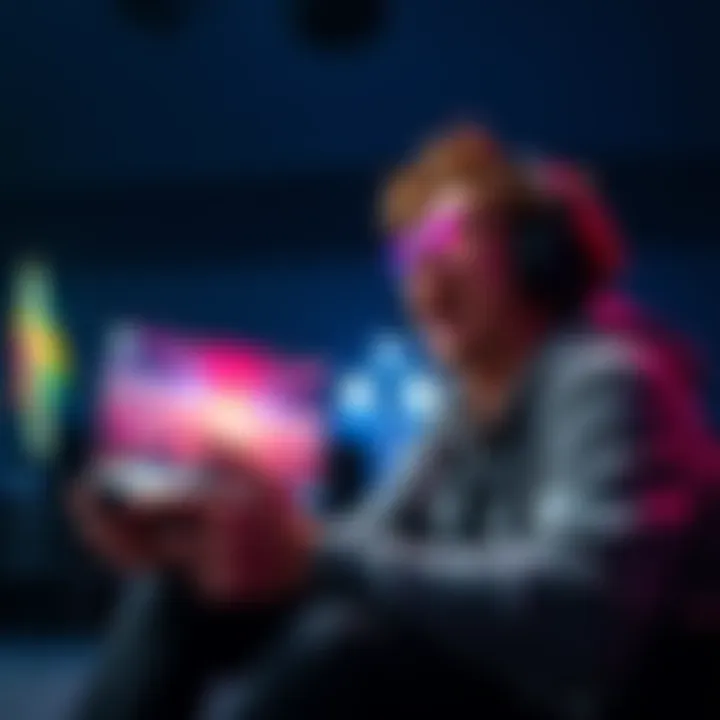 A gamer excitedly plays on a new Pro model console, showcasing vibrant graphics on a B5 OLED display.