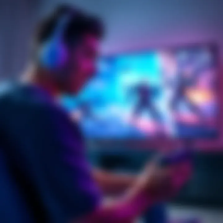 Gamer Excited for PS5 Game A gamer holding a PlayStation 5 controller, looking excited while sitting in front of a television displaying game graphics.