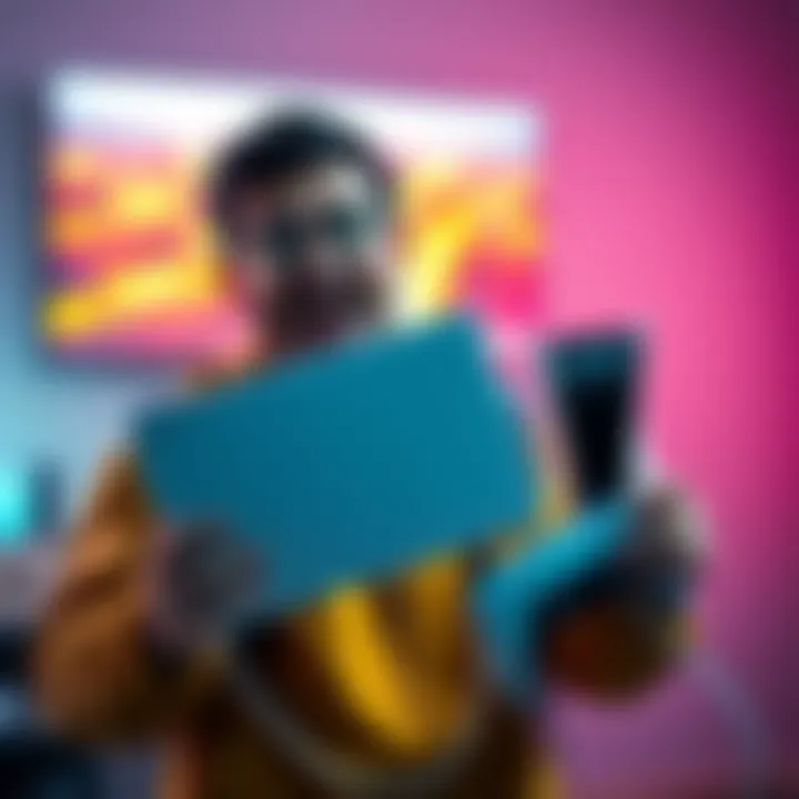 A gamer excitedly holding a PS5 Slim console, showing it off with a big smile