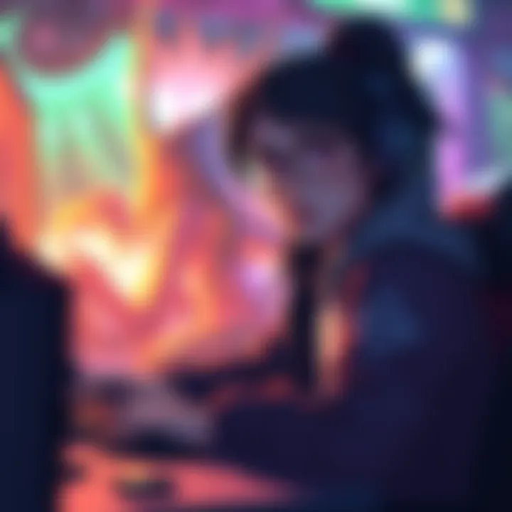 A determined gamer sits in front of a computer, eager to acquire Valeera in a vibrant game setting, with excitement and anticipation in their expression.