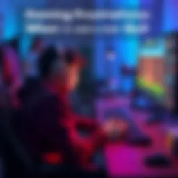 A gamer sitting at a desk, looking frustrated while playing a video game, with a controller in hand and a screen showing a challenging level.