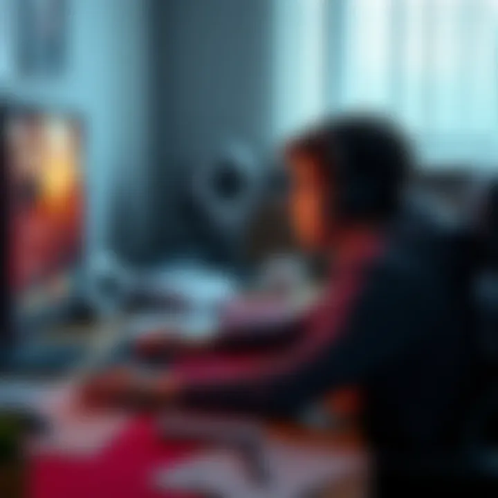 A gamer looks concerned while seated at a desk, staring at a computer screen displaying the Steam interface. Papers and notes about game refunds are scattered around.