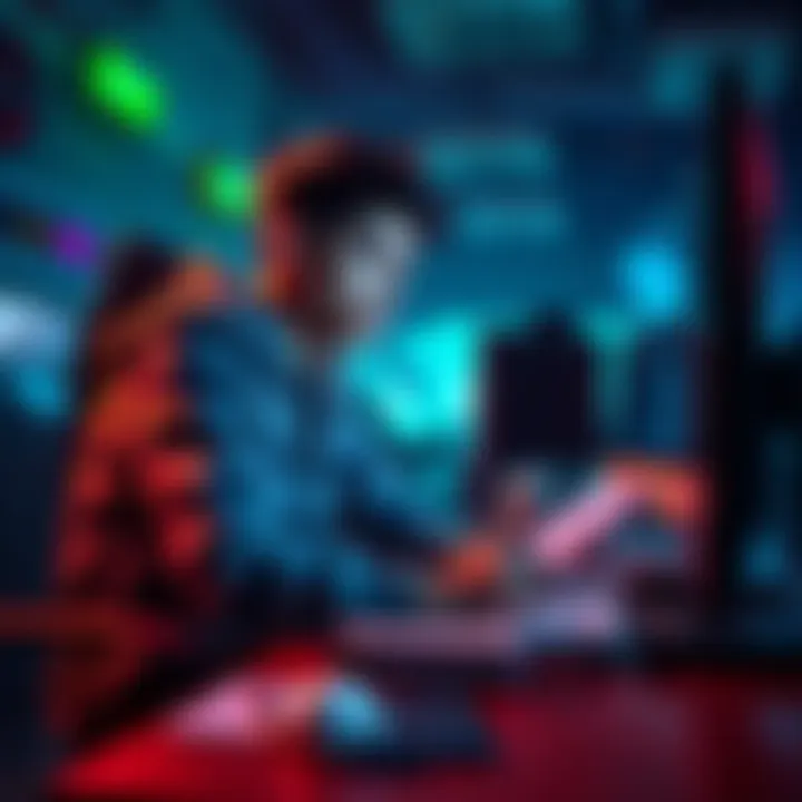 A gamer sitting at a desk, looking thoughtful while playing a video game, with notes and a feedback chart beside them.