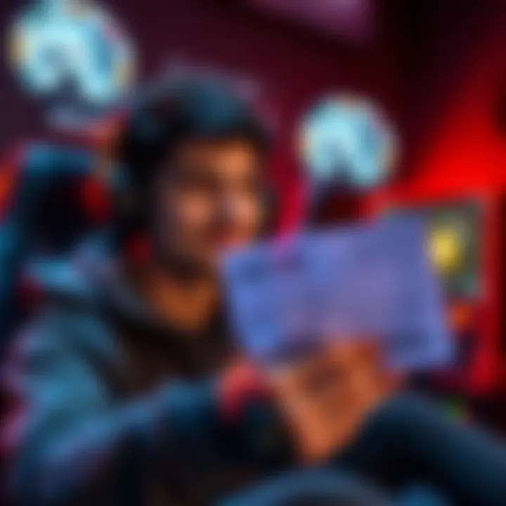 Gamer holding a refund receipt A relieved gamer holding a refund receipt with a gaming setup in the background