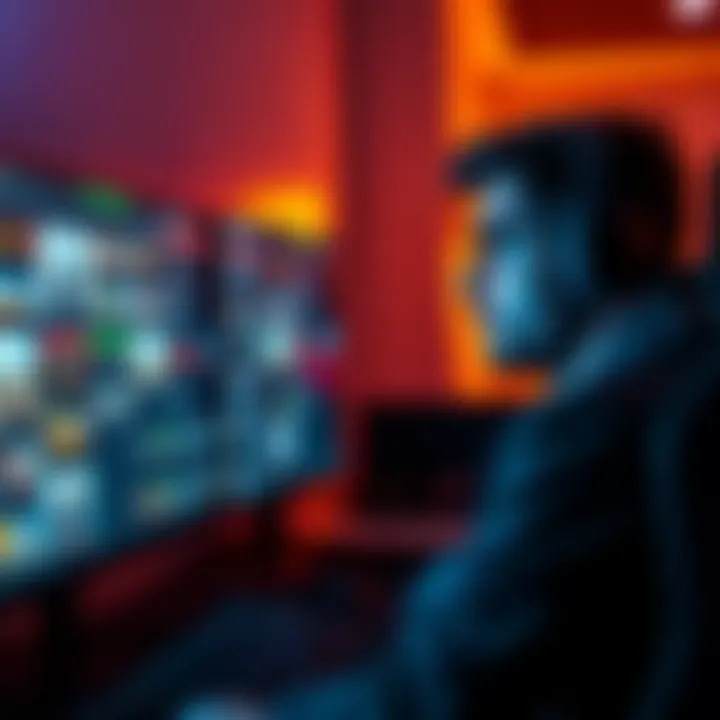 A gamer looking at a long list of games on a screen with a sad expression, thinking about not buying a better GPU.