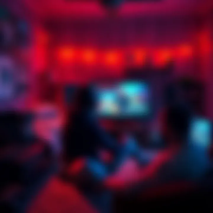 A gamer sitting in a cozy room, focused on a screen with a controversial game, surrounded by gaming gear and snacks, with a look of determination.