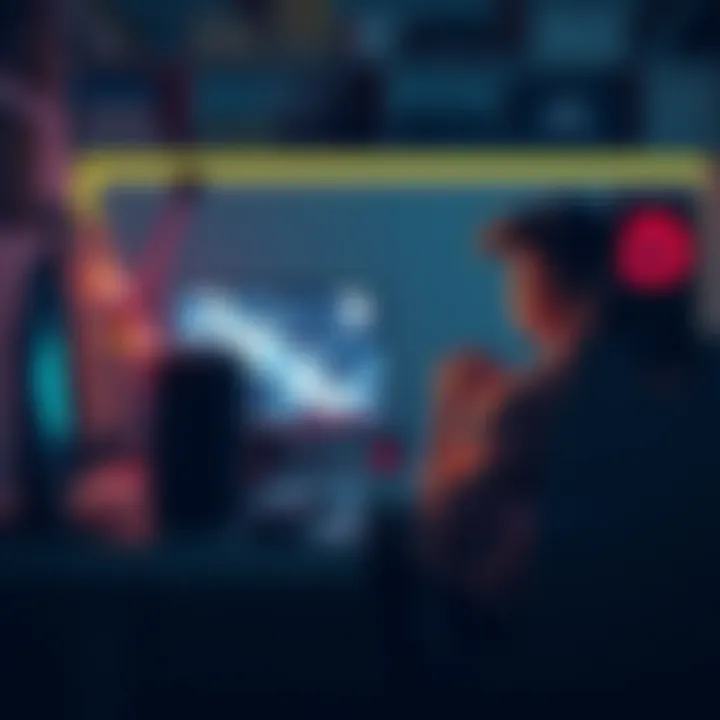 A gamer sits in front of a computer, looking unsure about rejoining Arc game after a break, with gaming accessories scattered around