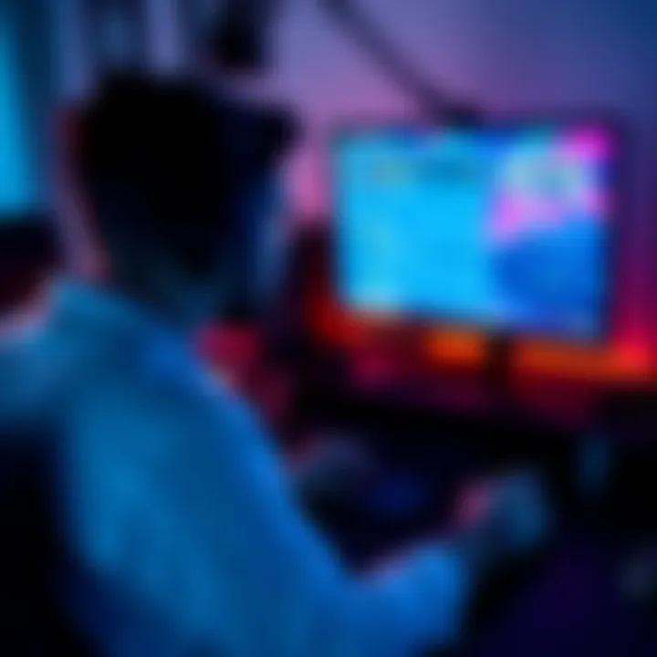 A person sitting at a desk, focused on a computer screen with a game open, showing a save menu.