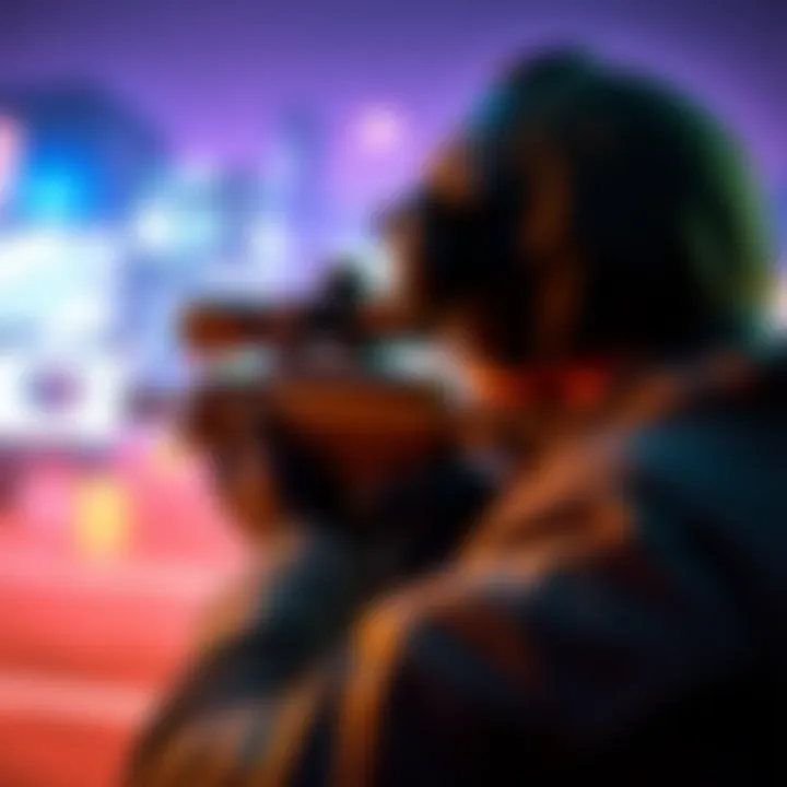 Gamer aiming with a scope in a shooting game A player focused on their screen, adjusting the scope while aiming in a first-person shooter game on PS5.