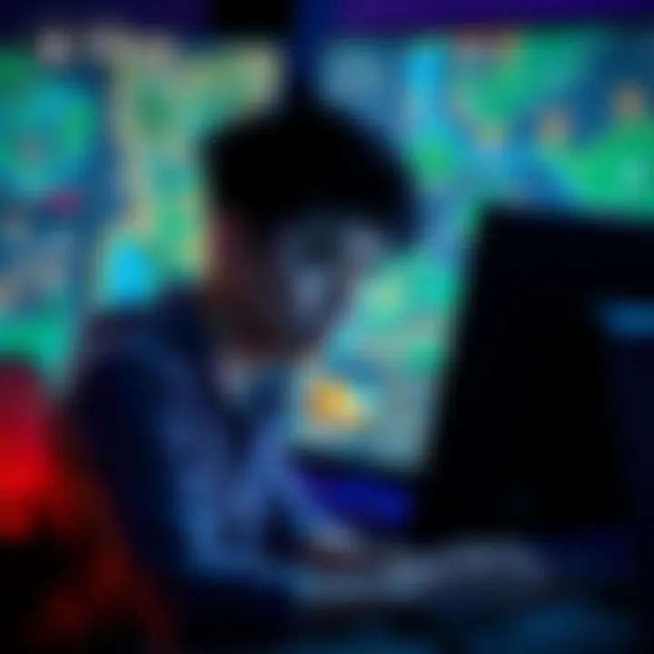 A frustrated gamer looking at a computer screen filled with game maps and character images, trying to find a missing quest.
