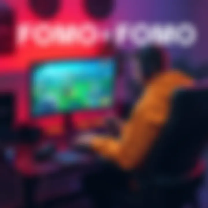 A person sitting at a computer, focused on a video game screen, looking for hidden quests and items, with gaming accessories around them