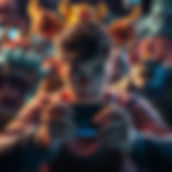 A gamer with a controller looking frustrated, surrounded by images of tough game bosses, asking for tips online.