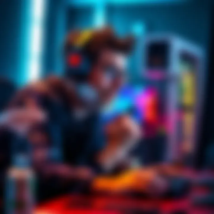 Gamer Shaving Before Playing A gamer shaving their face while sitting at a desk with a gaming setup, focused on improving performance