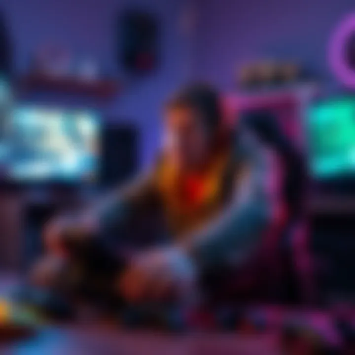 A gamer looks tired while playing video games, surrounded by game controllers and snacks, reflecting on their passion for gaming and life balance.