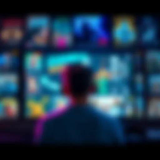A gamer sitting in front of a screen, surrounded by game posters, thinking about story-driven game recommendations