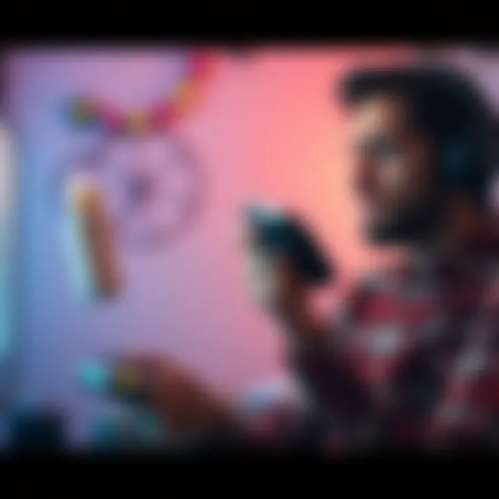 A gamer looks frustrated while playing a video game, balancing a controller in one hand and a baby bottle in the other, showing the challenge of parenting and gaming.