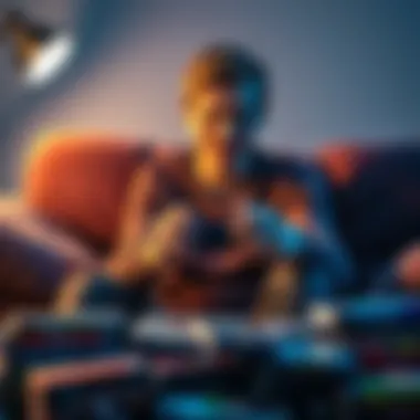 A person sitting on a couch looking frustrated while holding a video game controller, surrounded by game cases.