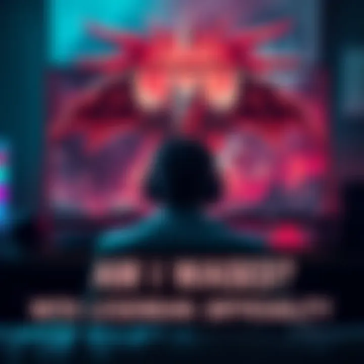 A gamer sits in front of a screen showing a challenging boss battle in a dark fantasy setting, looking frustrated and focused.