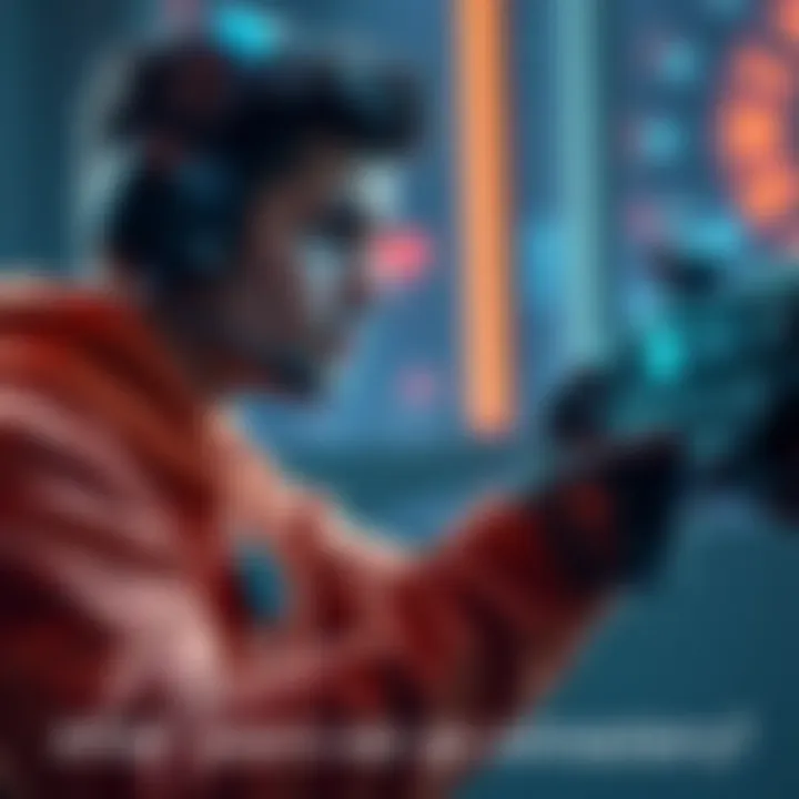 A gamer looking frustrated while trying to choose a different weapon in a video game