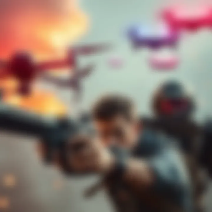 A gamer looks frustrated while battling overwhelming drones in a raid, with weapons drawn and a friend ready to assist.