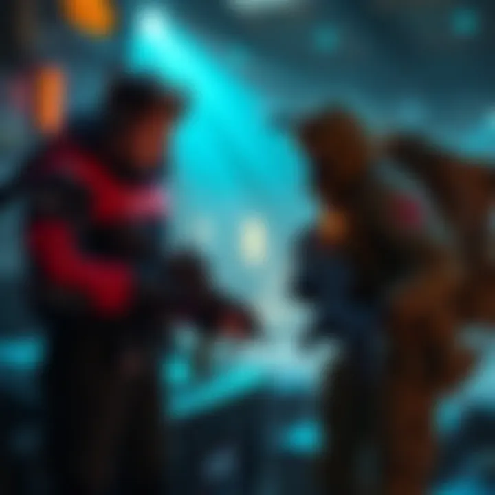 An experienced player guides a new player through a challenging level in a gaming environment, showcasing teamwork and support.