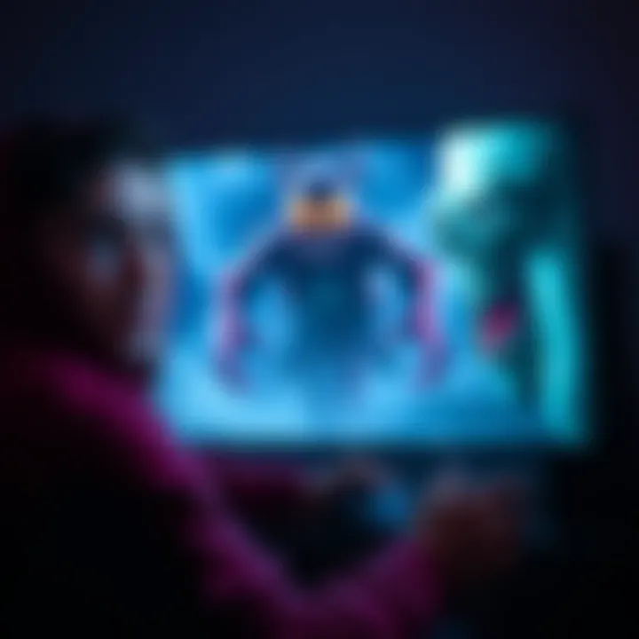 A gamer looks shocked while playing a non-horror video game with a scary character appearing on the screen