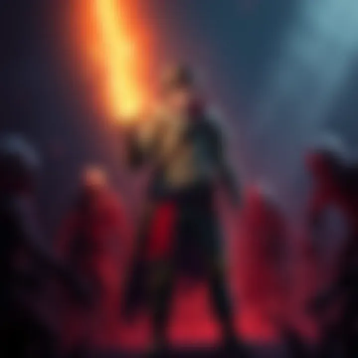 A gamer stands confidently, grasping a glowing sword that radiates a faint light, surrounded by undead foes in a dark environment.