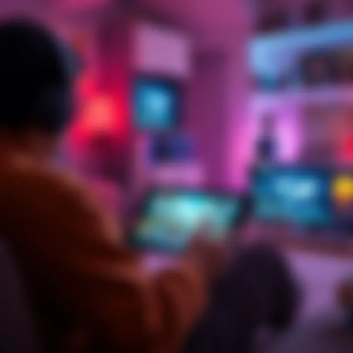 A gamer playing a cloud game on a budget-friendly tablet in a cozy room