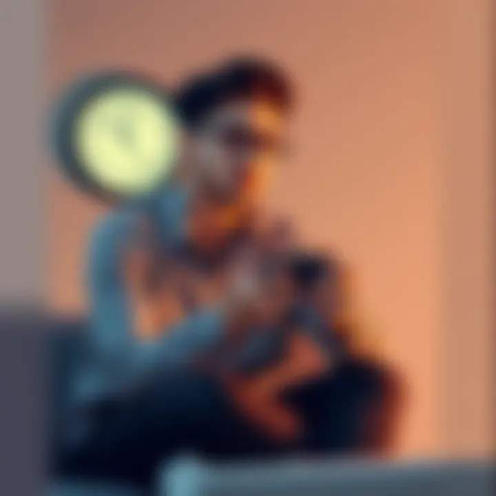 A gamer sitting with a console controller, a clock on the wall showing time, symbolizing time management while gaming.