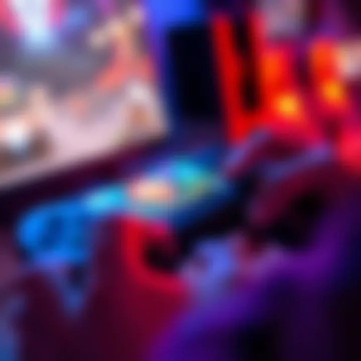 A gamer interacts with a touch pad on a video game controller, showcasing different gameplay features.