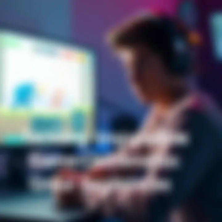 A gamer sitting in front of a screen showing a difficult game level with a frustrated expression