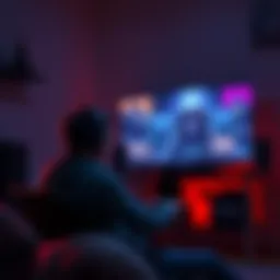 A focused gamer sits in a dimly lit room, grappling with emotional decisions in a resource-scarce game. The screen displays scenes of loss and hardship, mirroring real-world struggles.