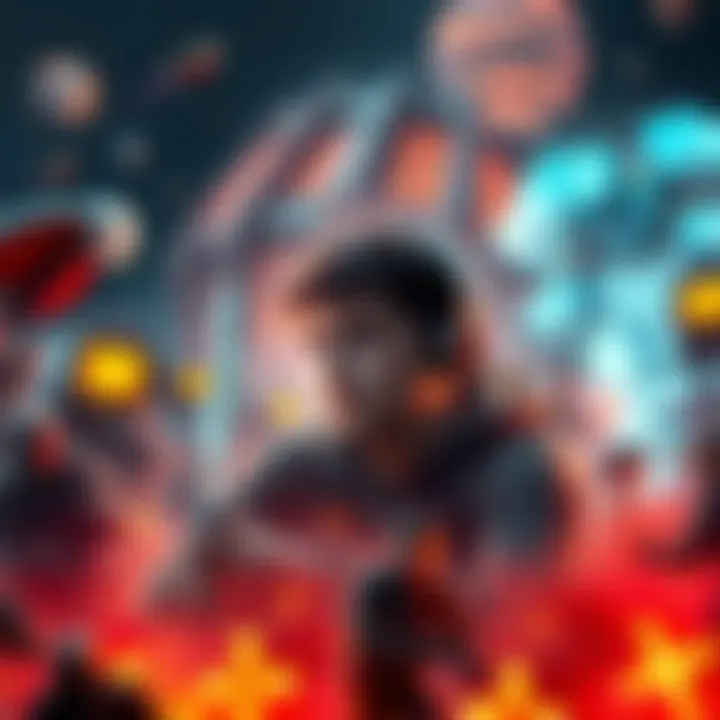 A gamer surrounded by elements from their chosen game world, depicting both wonder and challenges.