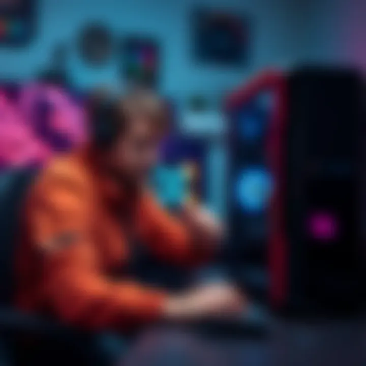 A gamer sitting at a desk with a disassembled computer, looking concerned while checking components such as the GPU and CPU.