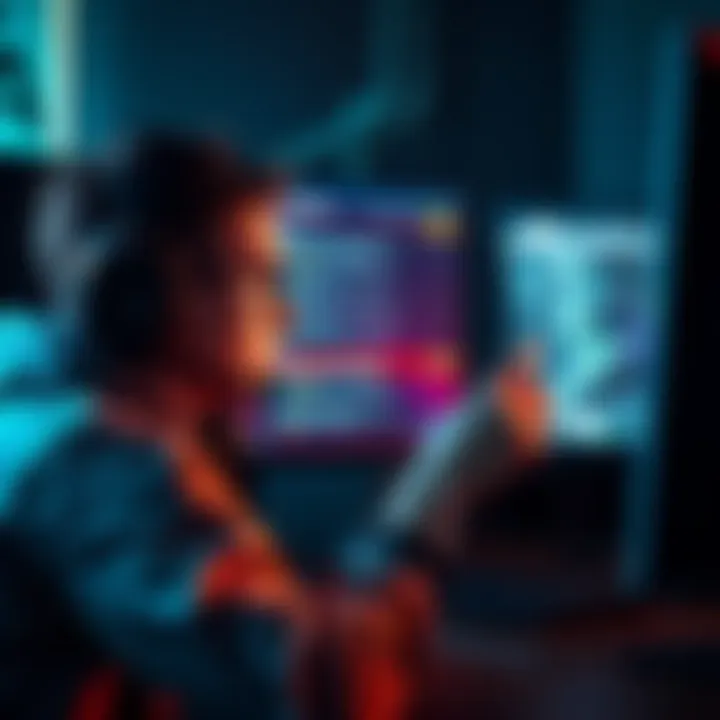 A gamer focused on a computer screen showing D2 crashing issues while reviewing troubleshooting advice and community support.