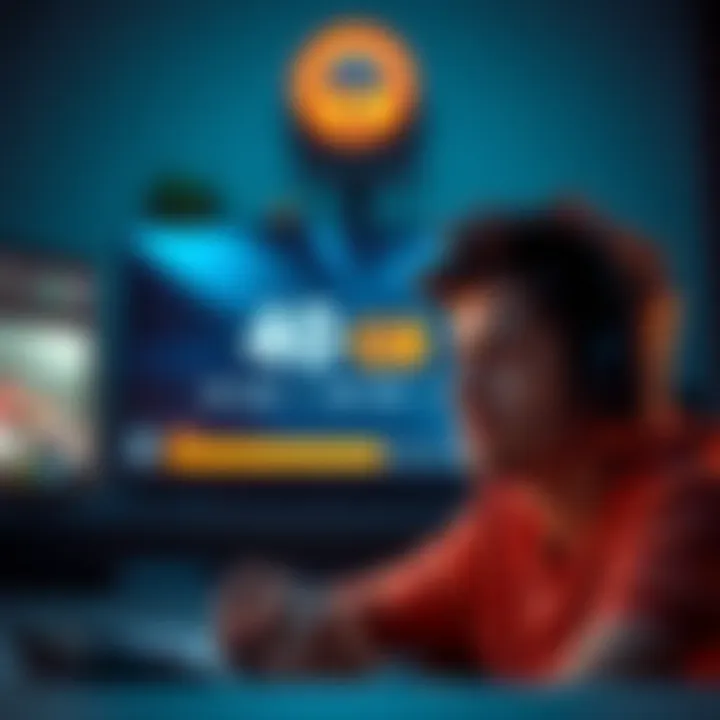 Gamer facing update challenge A gamer looking worried while waiting for a large update to download on their console with a visual of a progress bar indicating 40 GB.