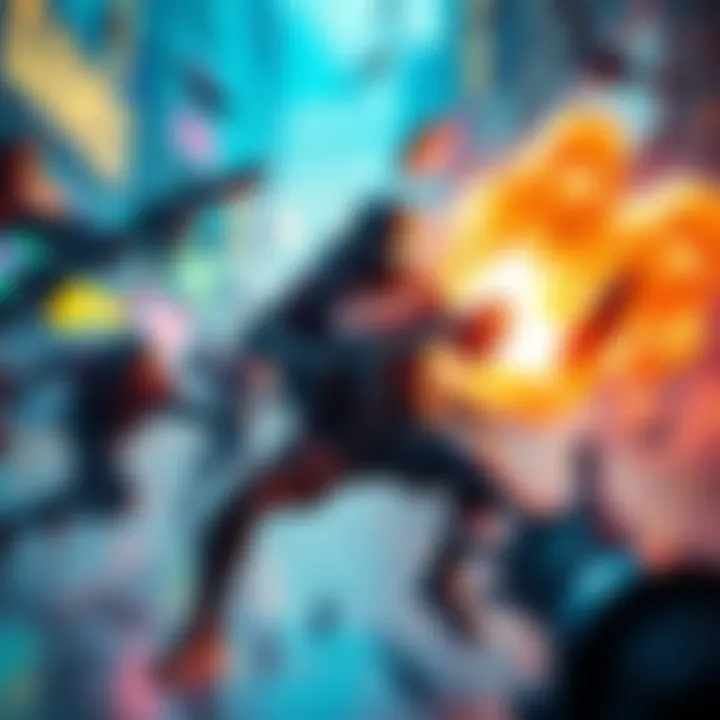 A gamer in a colorful game setting activates an emote, surrounded by visual effects that suggest invincibility and energy bursts, while enemies attack but fail to hit them.